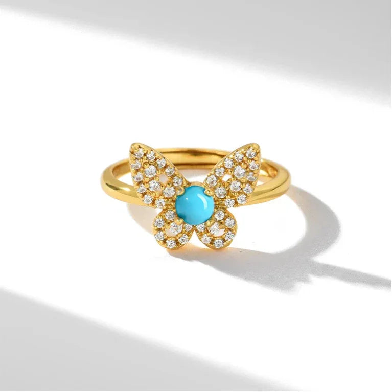 Lucky Butterfly Natural Turquoise Butterfly Vintage Ring - OOAKB