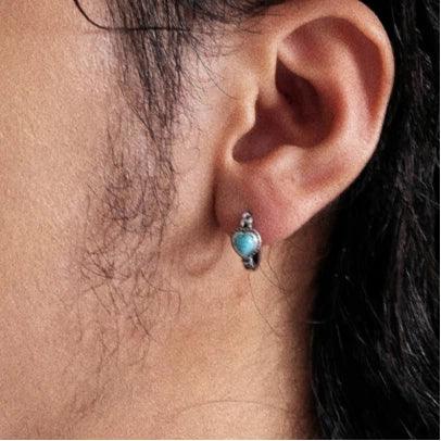 Silver Turquoise Heart Hoop Earrings - OOAKB