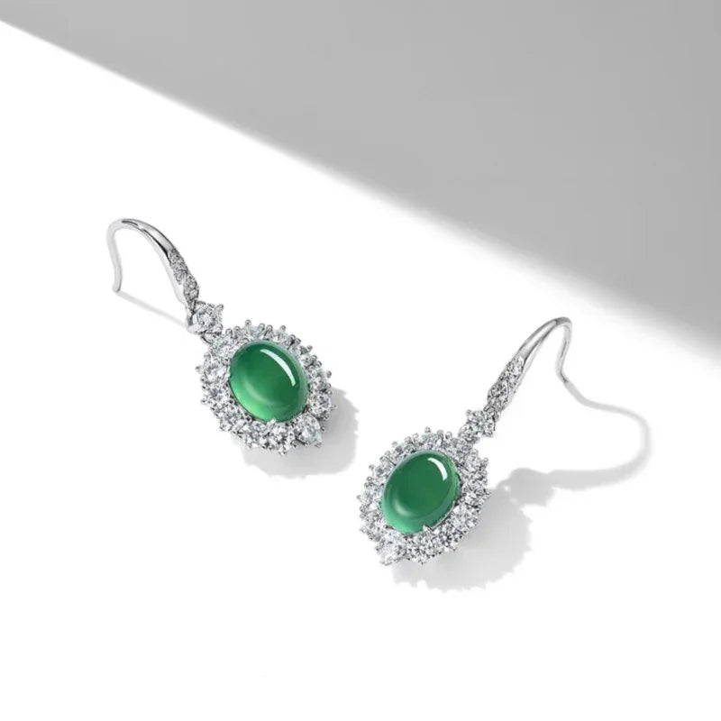 Chrysoprase Earrings S925 Silver Women's Style - OOAKB