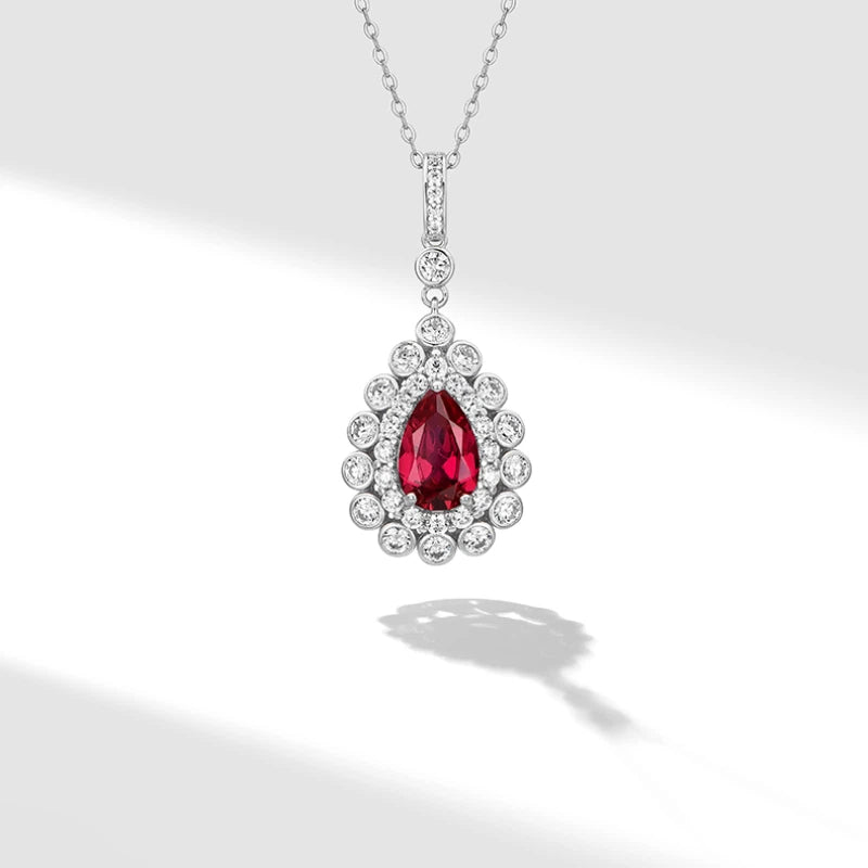 Starlight Series Ruby Teardrop Necklace Women's Style S925 Silver