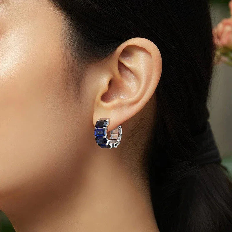 Sapphire S925 Silver Geometric Minimalist Hoop Earrings - OOAKB