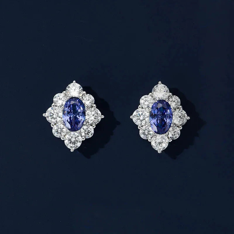 Tanzanite Diamond-Shaped Earrings S925 Silver Women's Style - OOAKB