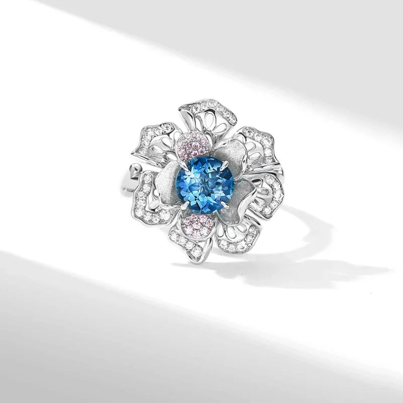 Topaz Floral Design Light Luxury Ring S925 Silver - OOAKB