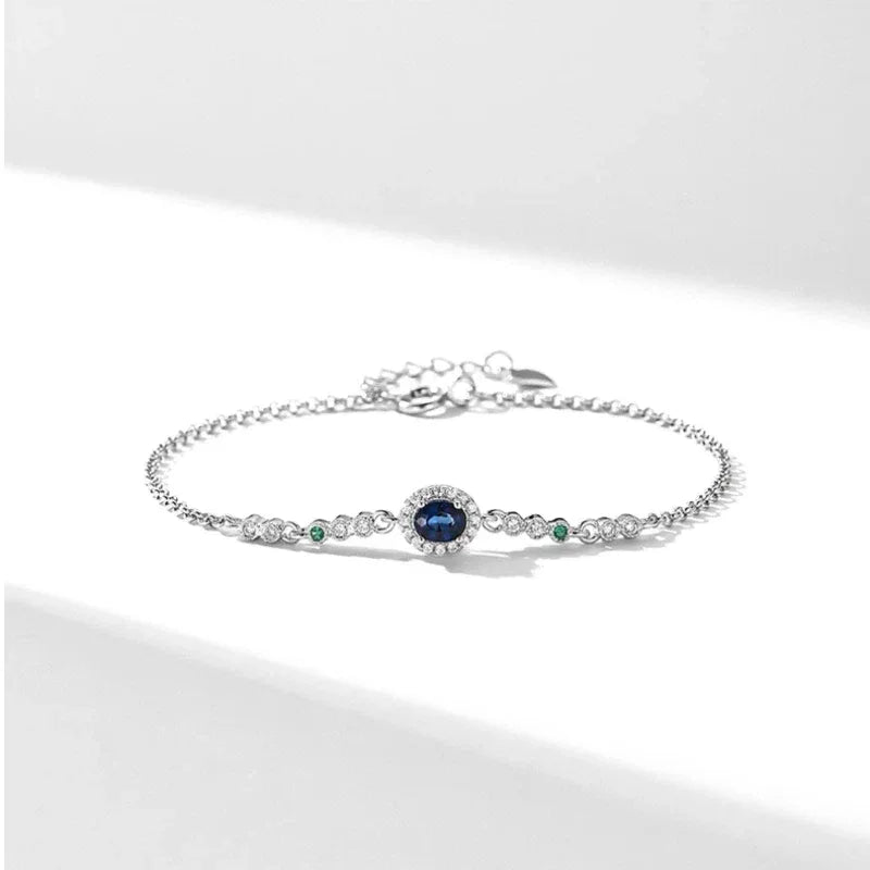Sapphire Ocean Heart Sparkling Diamond Bracelet S925 Silver - OOAKB