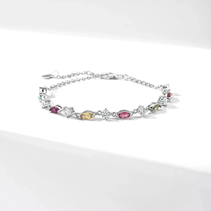 Natural Tourmaline Rainbow Bracelet Women's Style S925 Silver - OOAKB