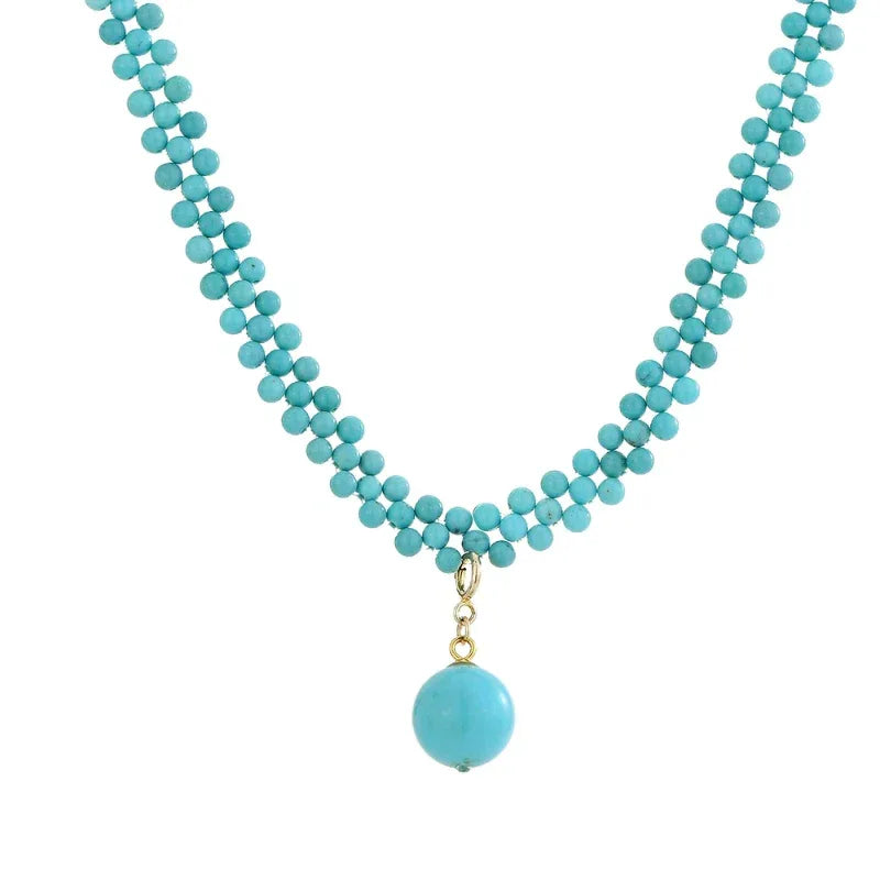 Natural Turquoise Round Bead DIY Luxury Necklace - OOAKB