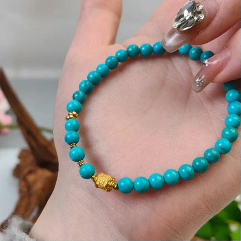 Turquoise Round Bead S925 Silver DIY Bracelet - OOAKB