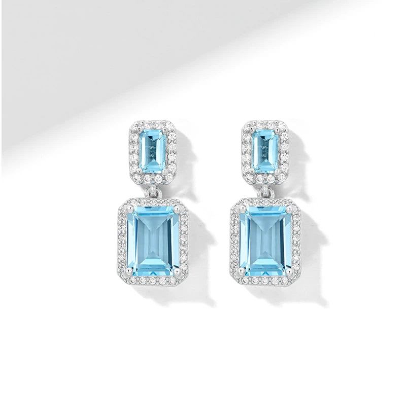 Double-Layer Square Natural Topaz Earrings S925 Silver