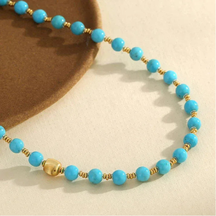 Natural Turquoise Round Bead DIY Luxury Necklace - OOAKB