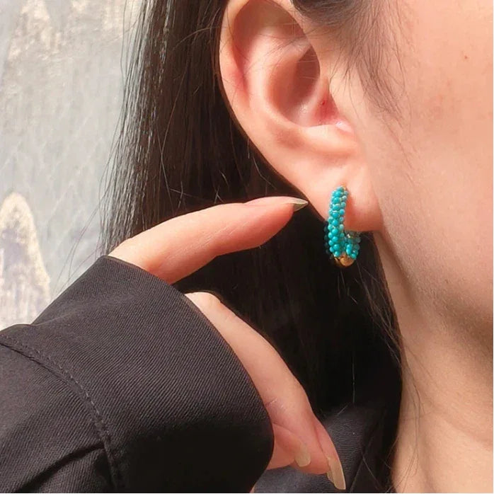Turquoise Round Bead S925 Silver Earrings - OOAKB