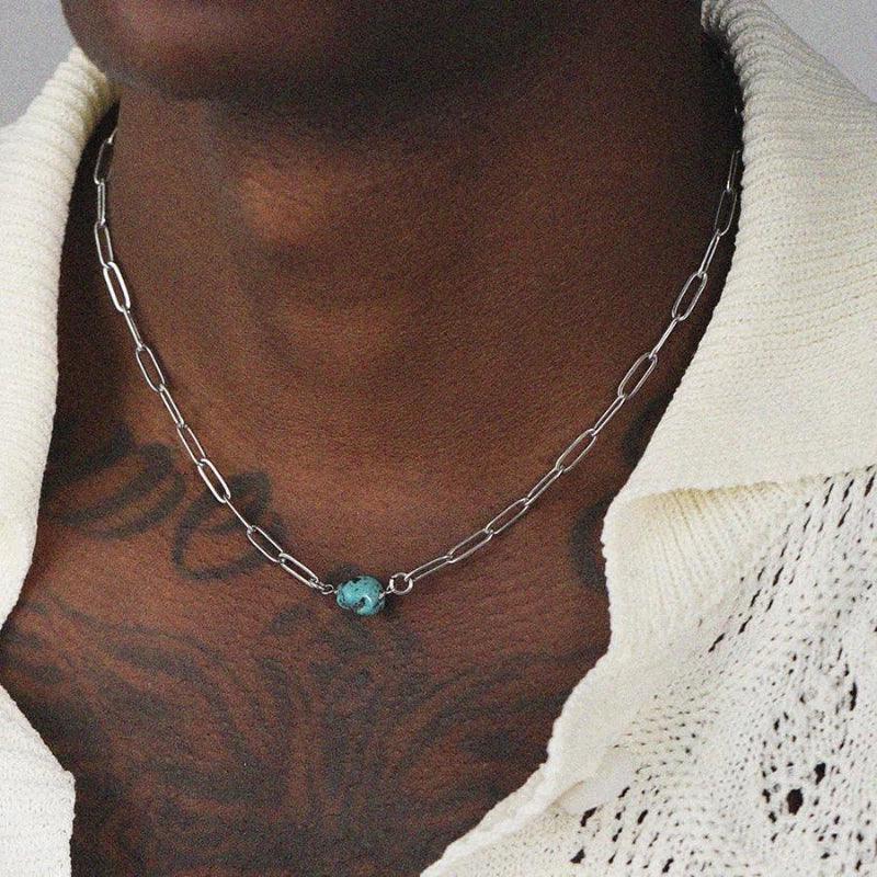 S925 Silver Turquoise Necklace Unisex - OOAKB