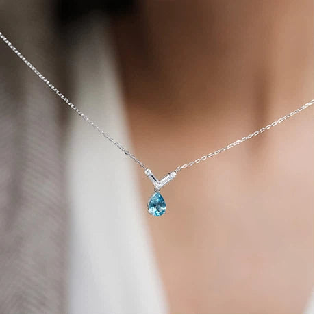 Topaz S925 Rhodium Plated Teardrop Necklace