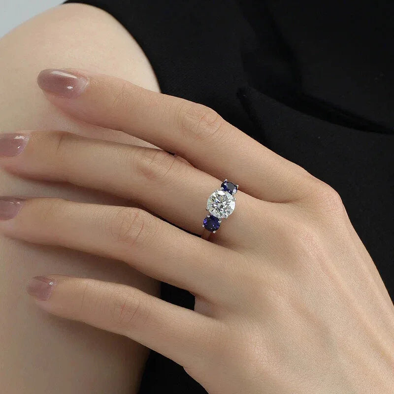 Sapphire S925 Silver Three-Stone Ring - OOAKB