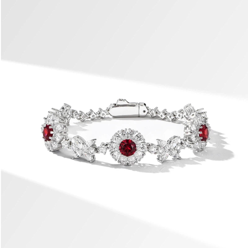Butterfly Dance Red Crystal S925 Silver Ruby Full Diamond Bracelet Women's Style