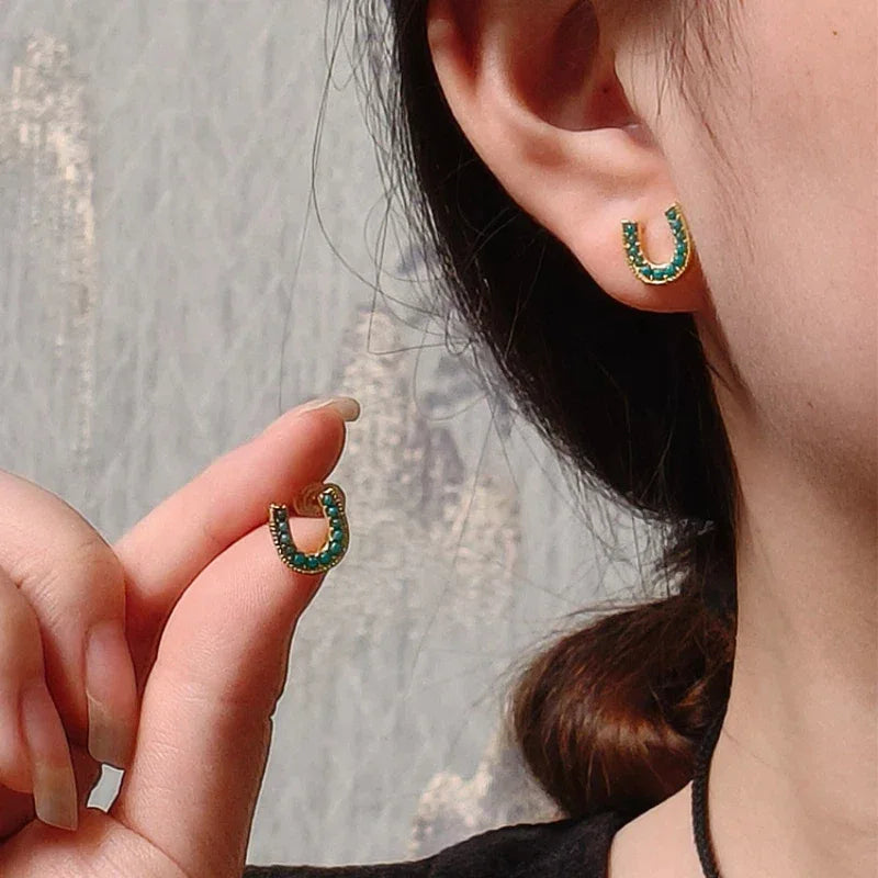 Natural Turquoise Millet Bead U-Shaped Luxury Earrings - OOAKB