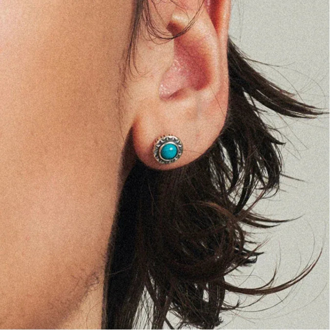 S925 Silver Vintage Antiqued Turquoise Earrings - OOAKB