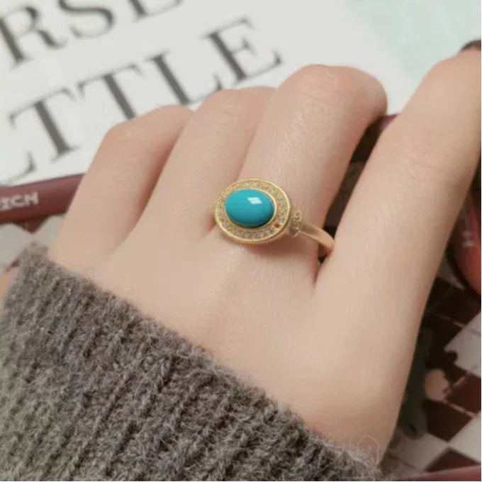 Turquoise Egg-Shaped S925 Silver Open Ring - OOAKB