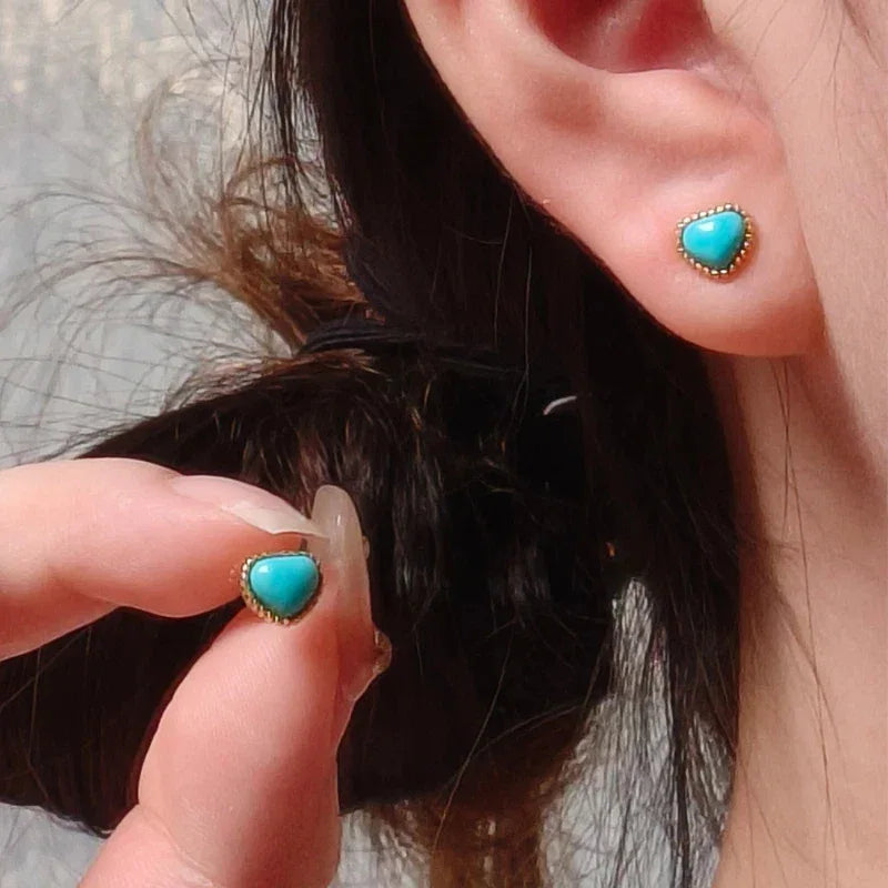 Natural Turquoise Heart-Shaped Earrings - OOAKB