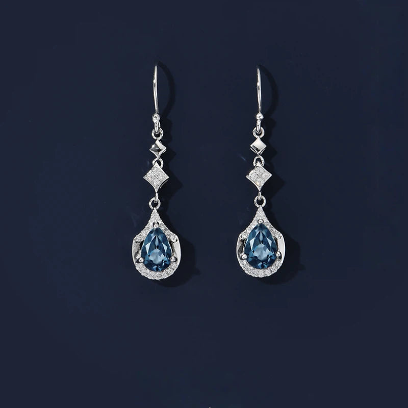 Topaz Teardrop Earrings S925 Silver Women's Style