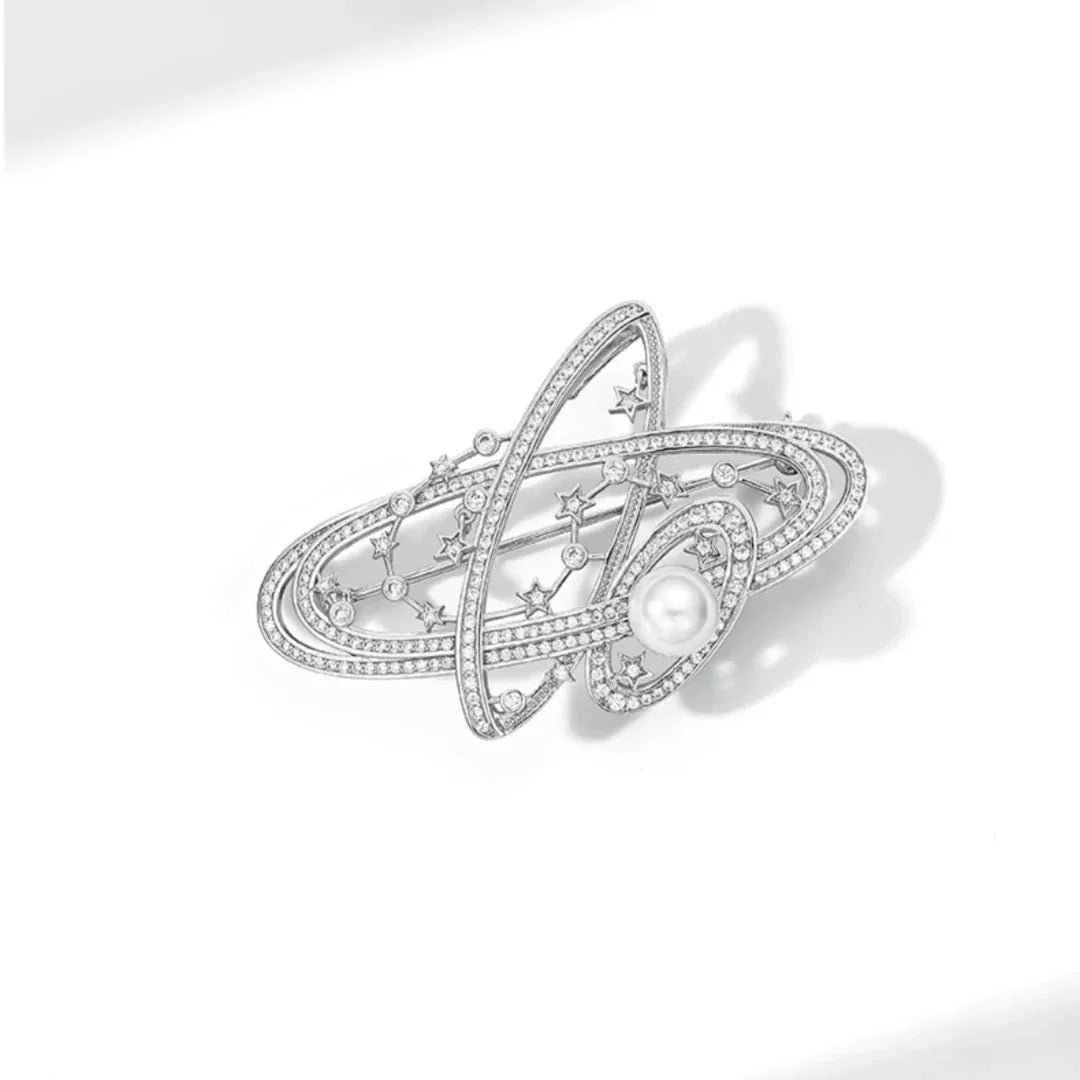 Pearl Brilliant Galaxy Planet Ring Brooch S925 Silver Women's Style - OOAKB