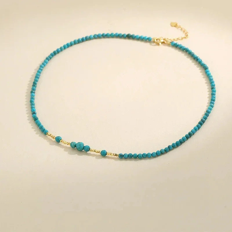Natural Turquoise Round Bead Cut Corner Luxury Necklace - OOAKB