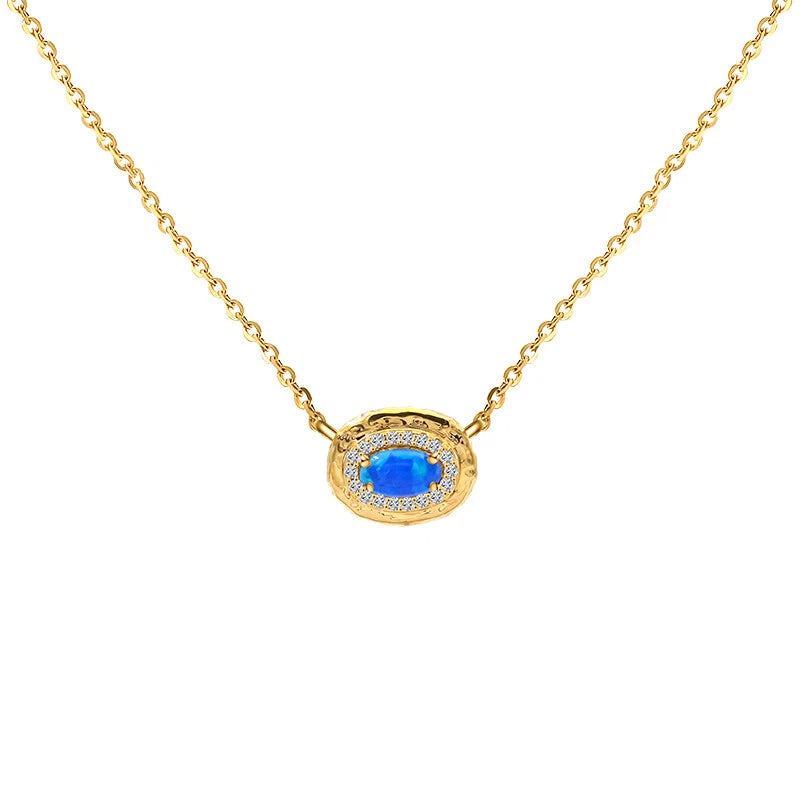 Blue Opal S925 Silver Vintage Pendant Necklace