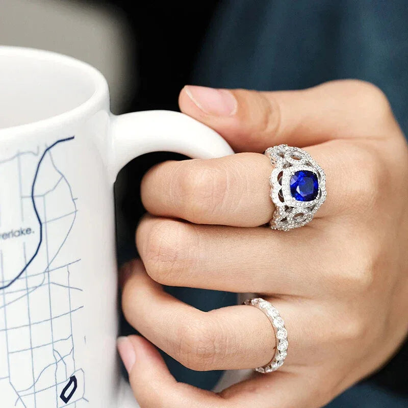 Sapphire S925 Silver Hollow Pattern Ring - OOAKB