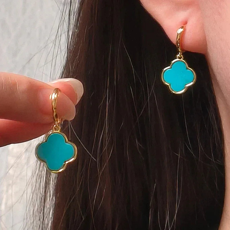 Turquoise Four-Leaf Clover S925 Silver Earrings - OOAKB