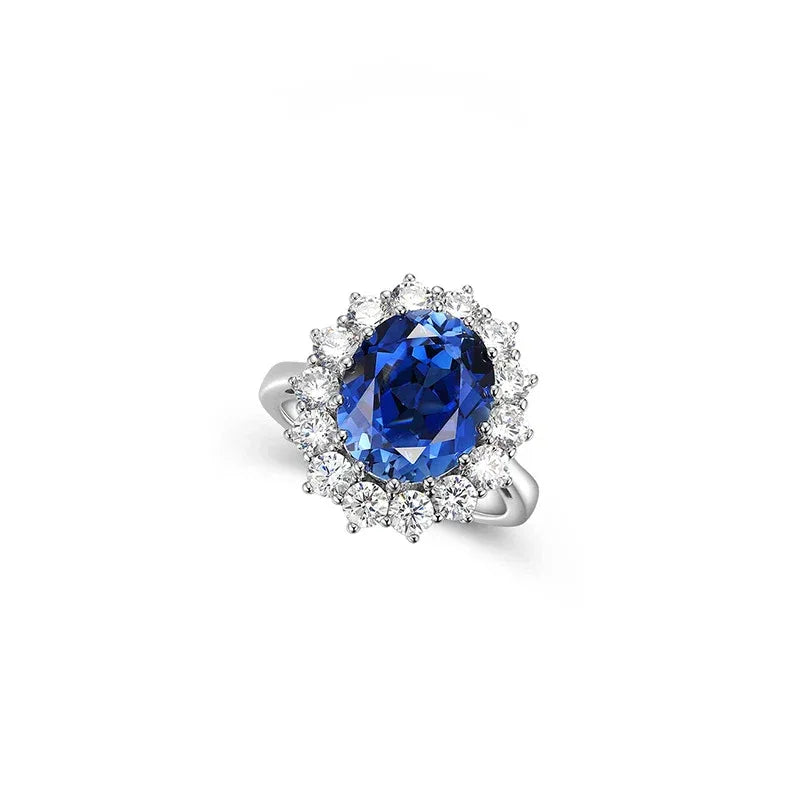 Royal Blue Sapphire S925 Silver Rhodium-Plated Diana-Style Ring - OOAKB