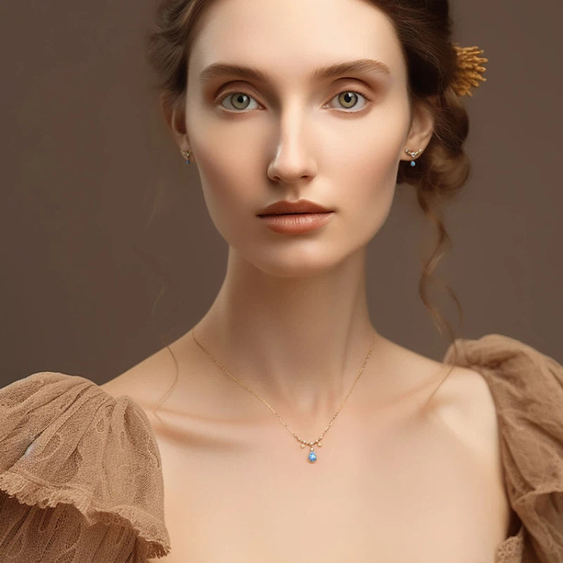 Blue Opal S925 Silver Star Water Drop Earrings