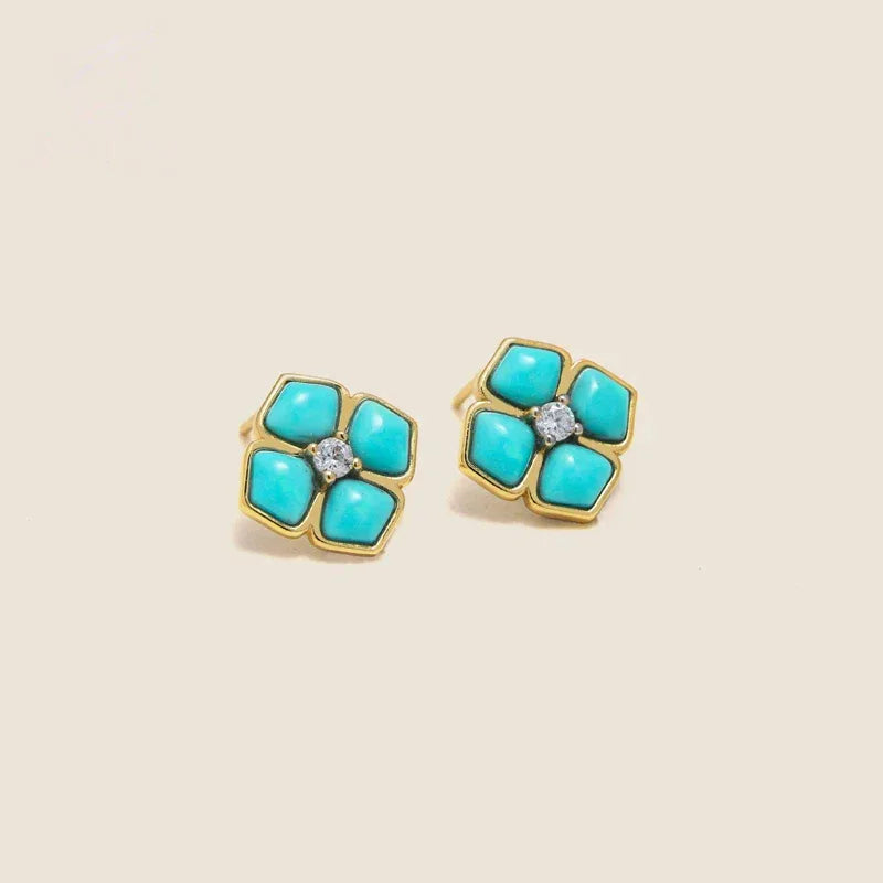 Natural Turquoise Ruyi Clover Earrings - OOAKB