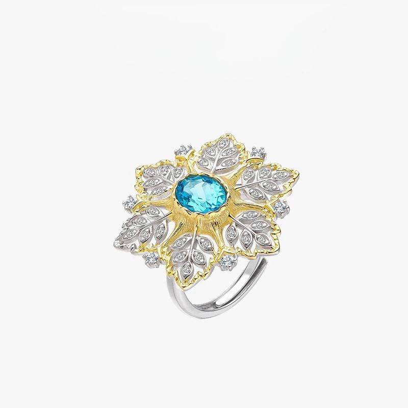 Topaz S925 Silver Snowflake Adjustable Ring
