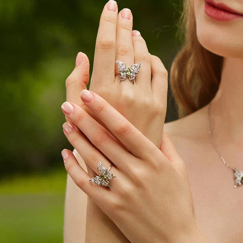 Natural Butterfly Peridot Open Ring - OOAKB