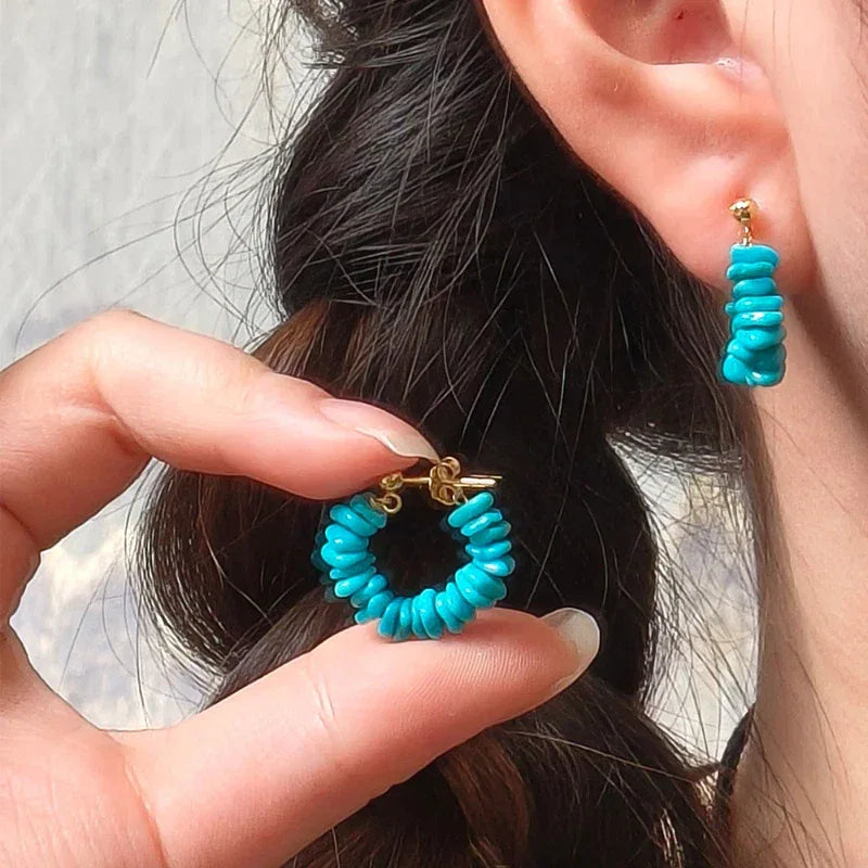 Natural Turquoise U-Shaped Earrings - OOAKB