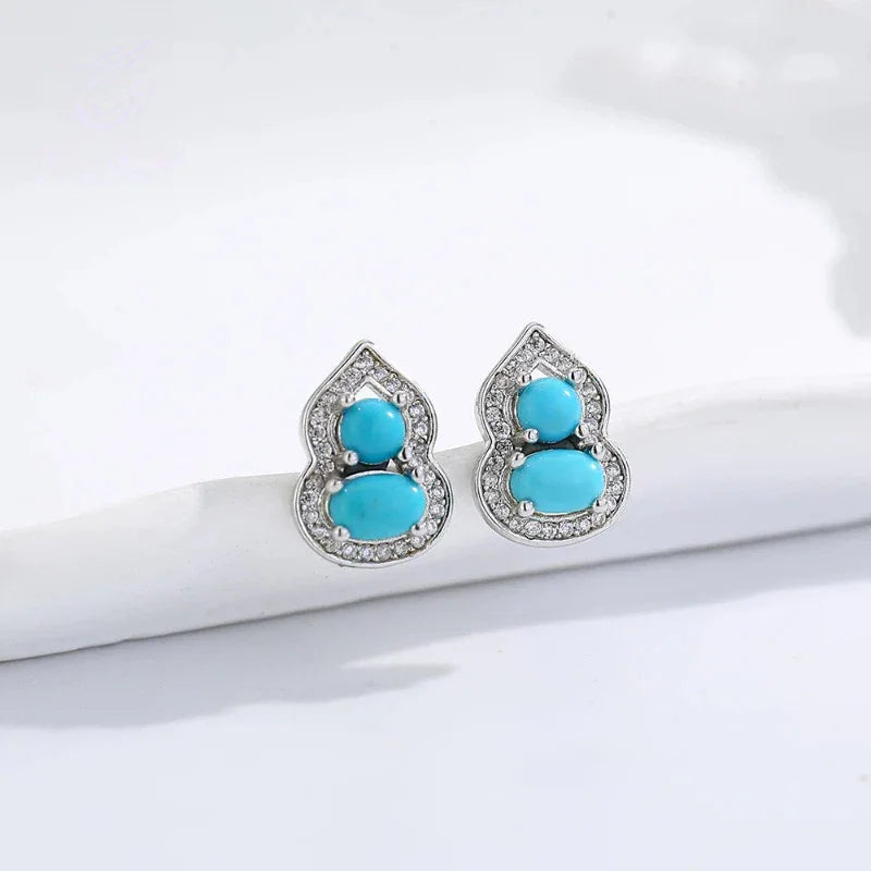 Turquoise Gourd Shape S925 Silver Luxury Earrings - OOAKB