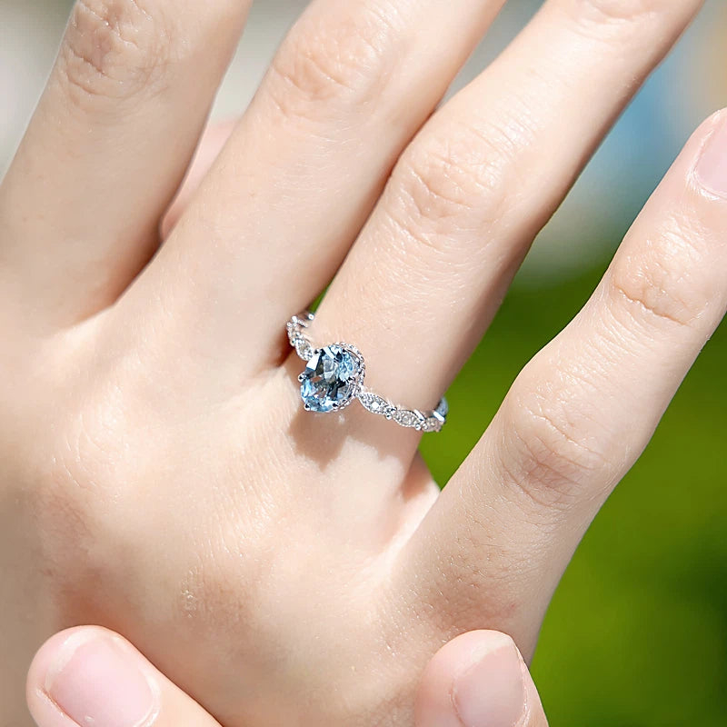 Brazilian Gem-Grade Natural Aquamarine Crown Ring