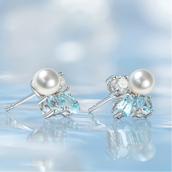 Topaz S925 Silver Saltwater Pearl Island-Style Earrings