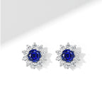Brilliant Series Sapphire Sunflower Four-Claw Earrings S925 Silver