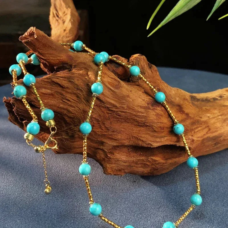 Turquoise Round Bead Starry Sky S925 Silver Necklace - OOAKB