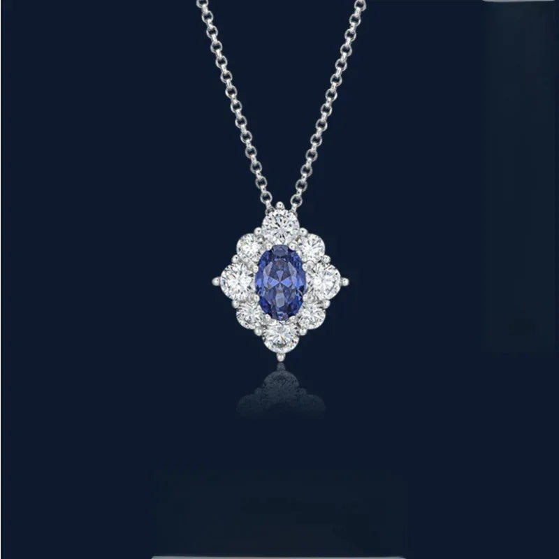 Tanzanite Diamond Pendant Necklace S925 Silver Women's - OOAKB