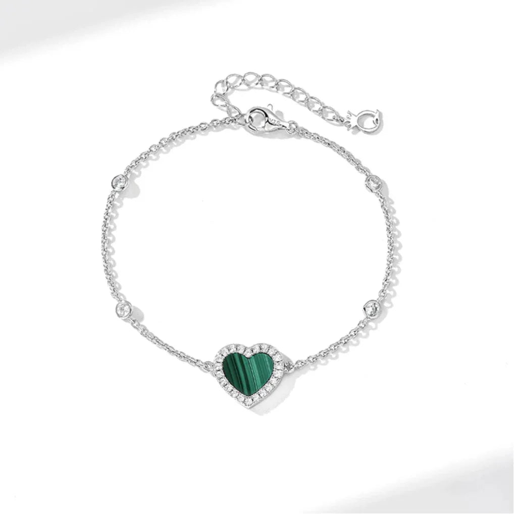 Malachite Heart Bracelet S925 Silver - OOAKB
