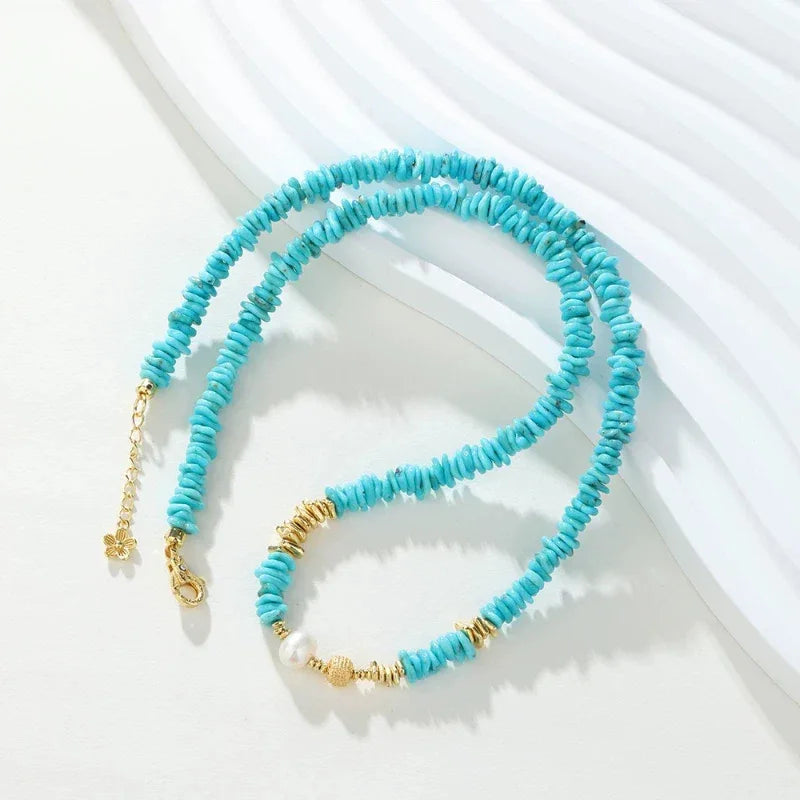 Natural Turquoise Seed & Pearl Luxury Necklace - OOAKB