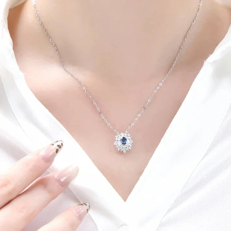 Sapphire S925 Silver Snowflake Shape Collarbone Necklace - OOAKB