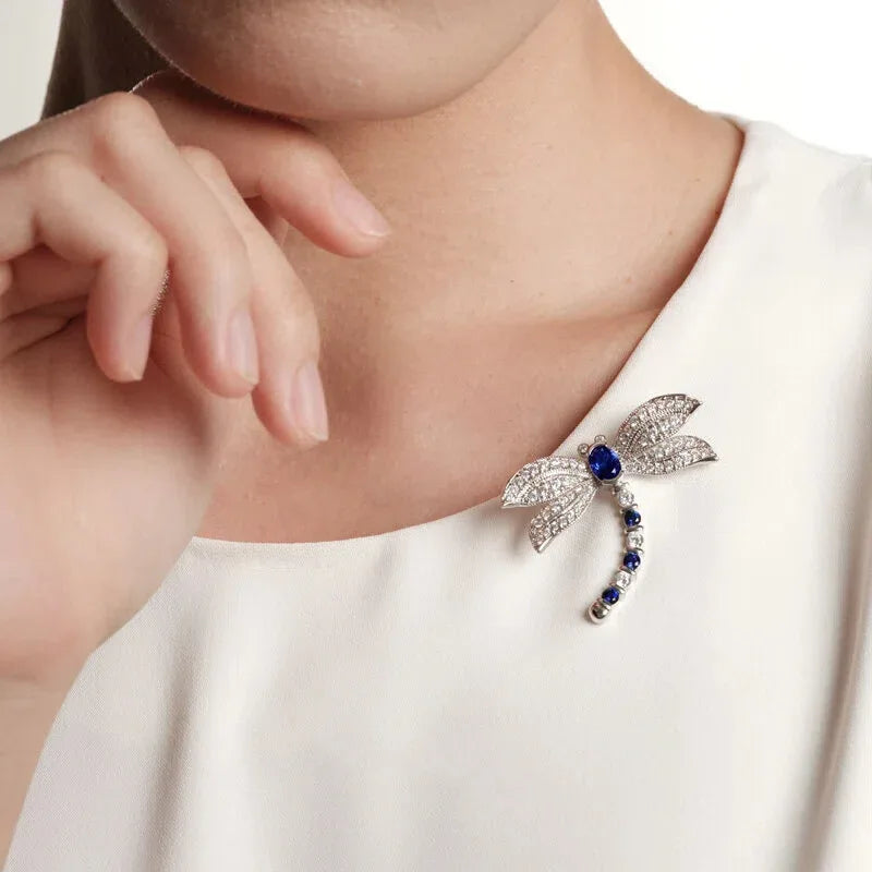 Sapphire S925 Silver Retro Dragonfly 2-in-1 Brooch Necklace - OOAKB