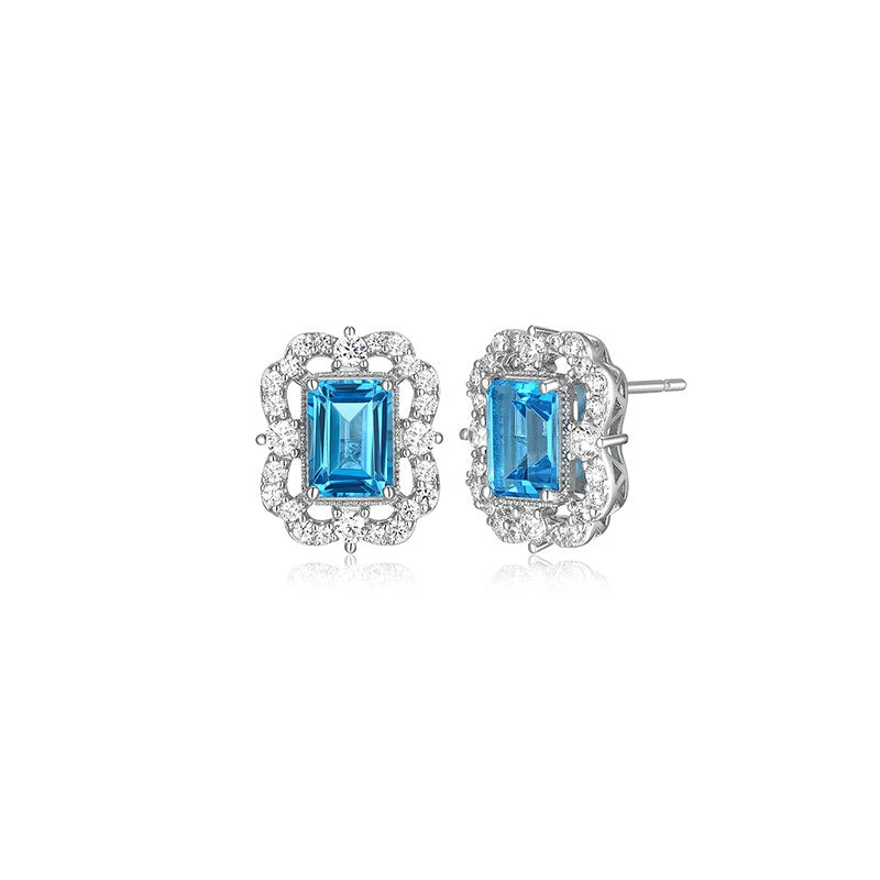 Topaz S925 Rhodium Plated Square Hollow Earrings
