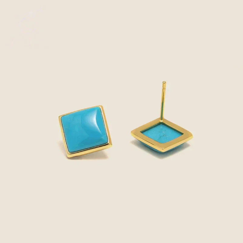 Natural American Turquoise Square Earrings - OOAKB