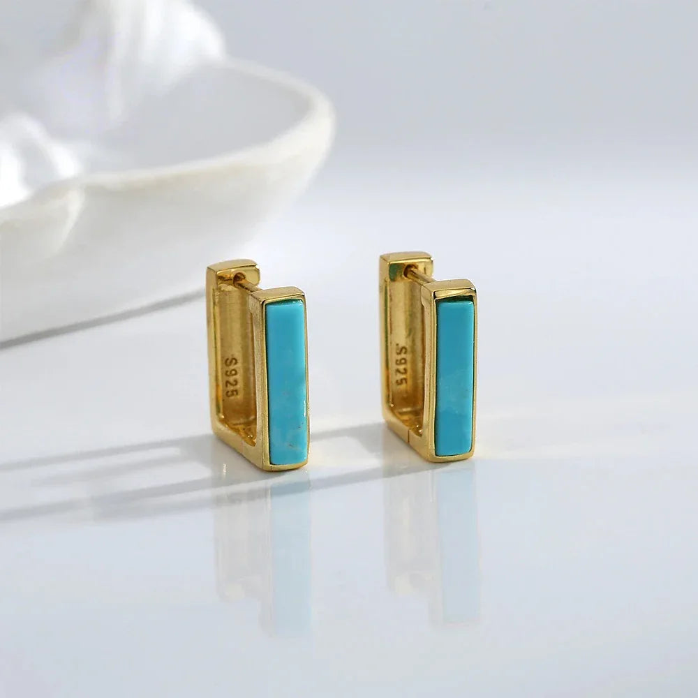 Turquoise Rectangular S925 Silver Plated 18K Gold Ear Cuffs - OOAKB