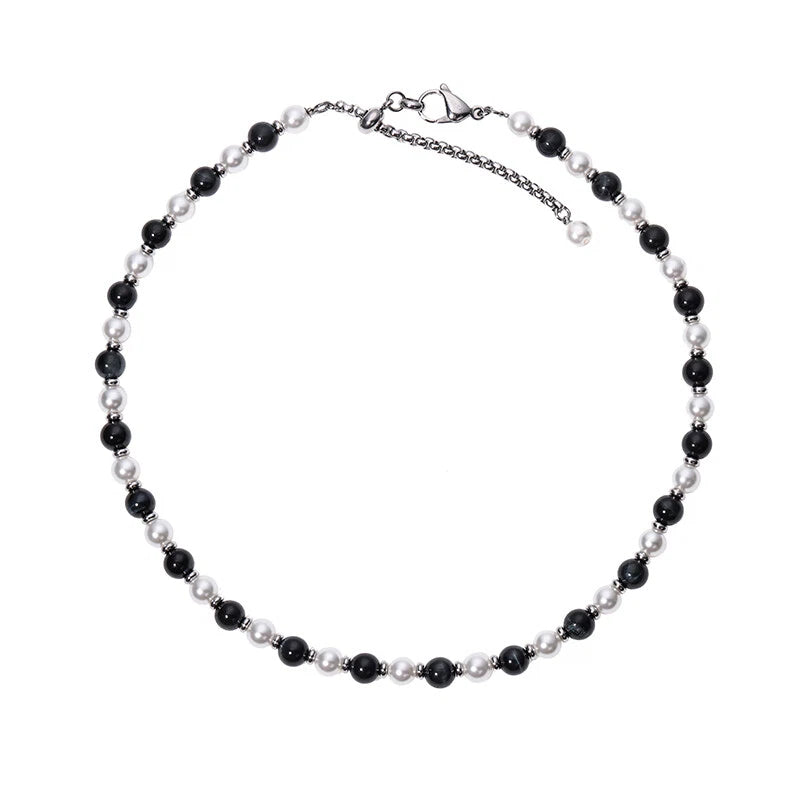 Black Tiger Eye Stone & Natural Pearl Layered Necklace