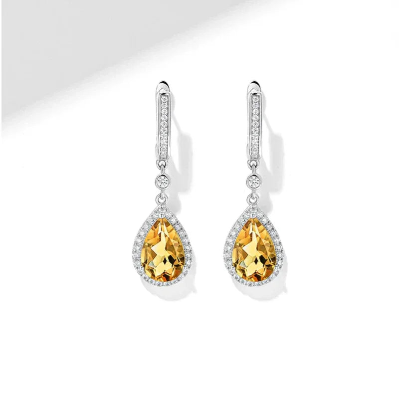 Citrine Teardrop Earrings S925 Silver Women's - OOAKB