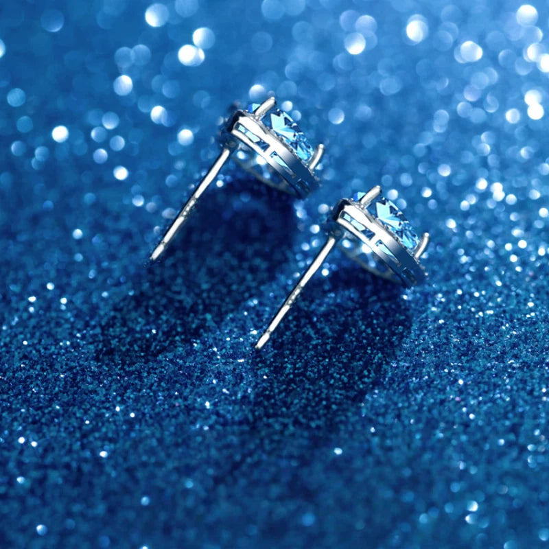 Blue Topaz S925 Silver Heart-Shaped Earrings